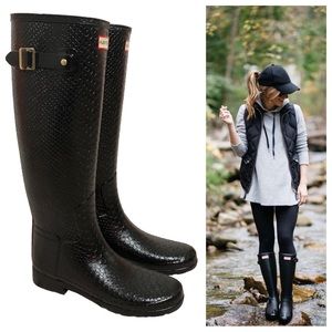 NEW Hunter Snake Embossed Perfect Pairs Waterproof Tall Rain Boots Black US 8